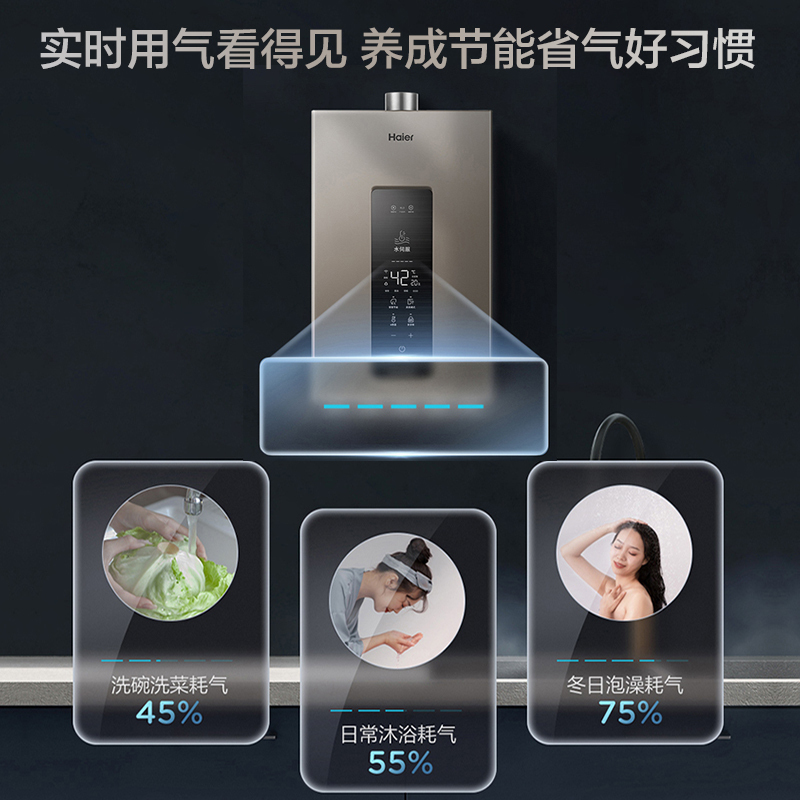 海尔(Haier)16升燃气热水器天然气 水伺服恒温 WiFi智控 轻音节能 健康抑垢JSQ31-16KL3U1