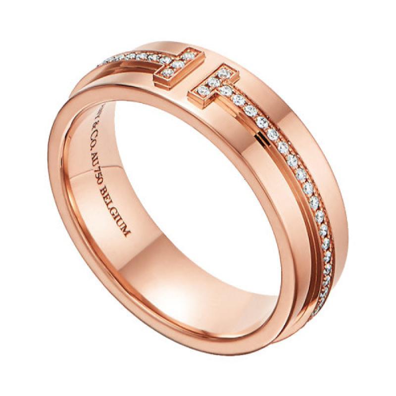 tiffanyco蒂芙尼18k金玫瑰金镶钻宽式戒指grp09040
