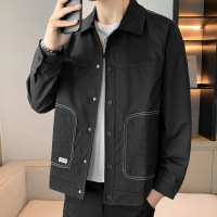 男士春秋季夹克男新款韩版潮流上衣服休闲工装外套翻领百搭男装 XL NB-JK-3560黑色