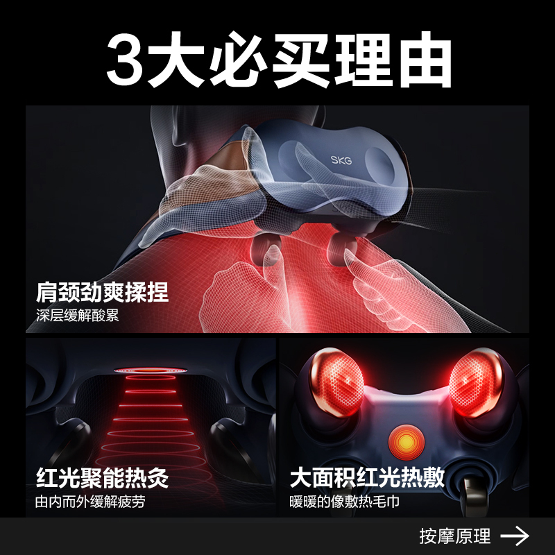 SKG肩颈按摩仪 H7豪华 肩颈脖子斜方肌护腰背腿部披肩红光热敷灸仪 送父母长辈男女朋友生日礼物高清大图