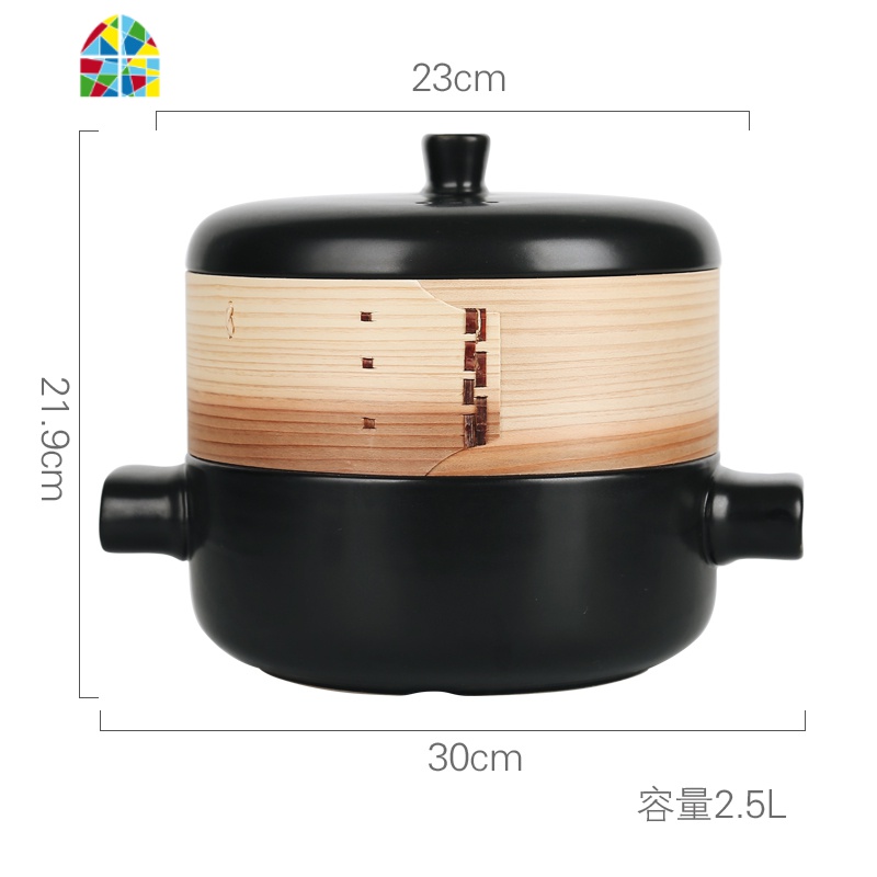 蒸笼砂锅炖锅日食记厨具日式煲汤蒸锅陶瓷锅明火可高温家用石锅 FENGHOU 黑色2.5L(带蒸笼)高清大图