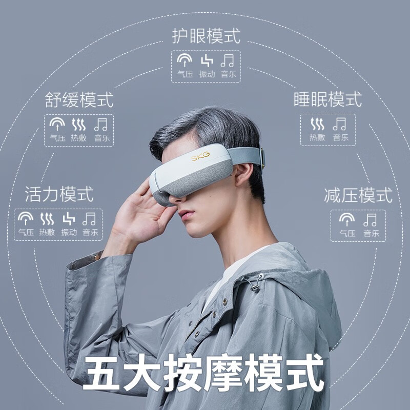 SKG 眼部按摩仪 成人气囊振动揉捏温感热敷护眼仪眼睛按摩器 E3(白色)高清大图