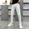 YANXU新款高端白色修身弹力小直筒牛仔裤男装潮流休闲百搭长裤子薄