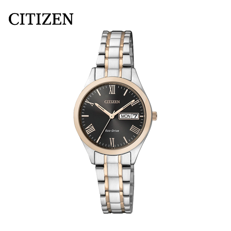 西铁城(CITIZEN)手表 女表光动能不锈钢间玫瑰金色表带防水 情侣表女表 EW3194-52EB