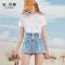 拉夏贝尔拉贝缇高腰牛仔短裤女装夏季新款韩版宽松a字休闲阔