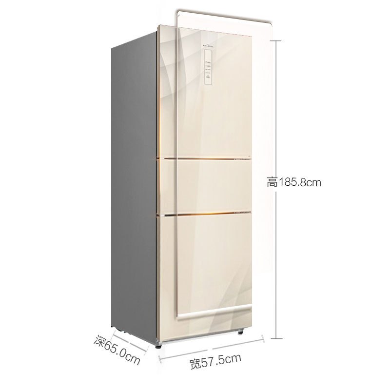 美的(Midea)BCD-236WTGM 236升 钢化玻璃面板 中门变温 风冷无霜 精准控温 三门电冰箱