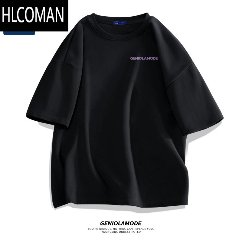 HLCOMANGenio mode美式短袖t恤男夏季黑色打底衫男生大码男士半袖