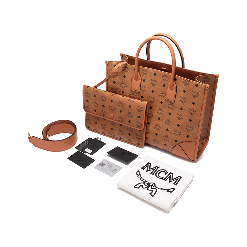 mcm男女同款人造革牛皮革visetos手提单肩斜挎包子母包托特包购物袋