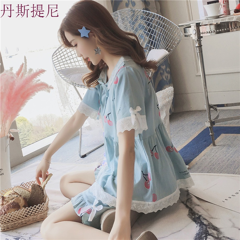 睡衣女夏套装短袖两件套可外穿纯棉韩版清新学生性感家居服冰丝秋
