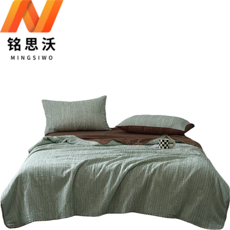 铭思沃夏被四件套1.5米床 绿条纹 套高清大图