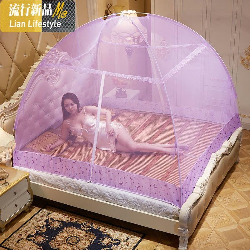 新款家用蒙古包蚊帐带支架1.8m1.5米2m床1.2拉链室内帐篷儿童防摔 三维工匠图片
