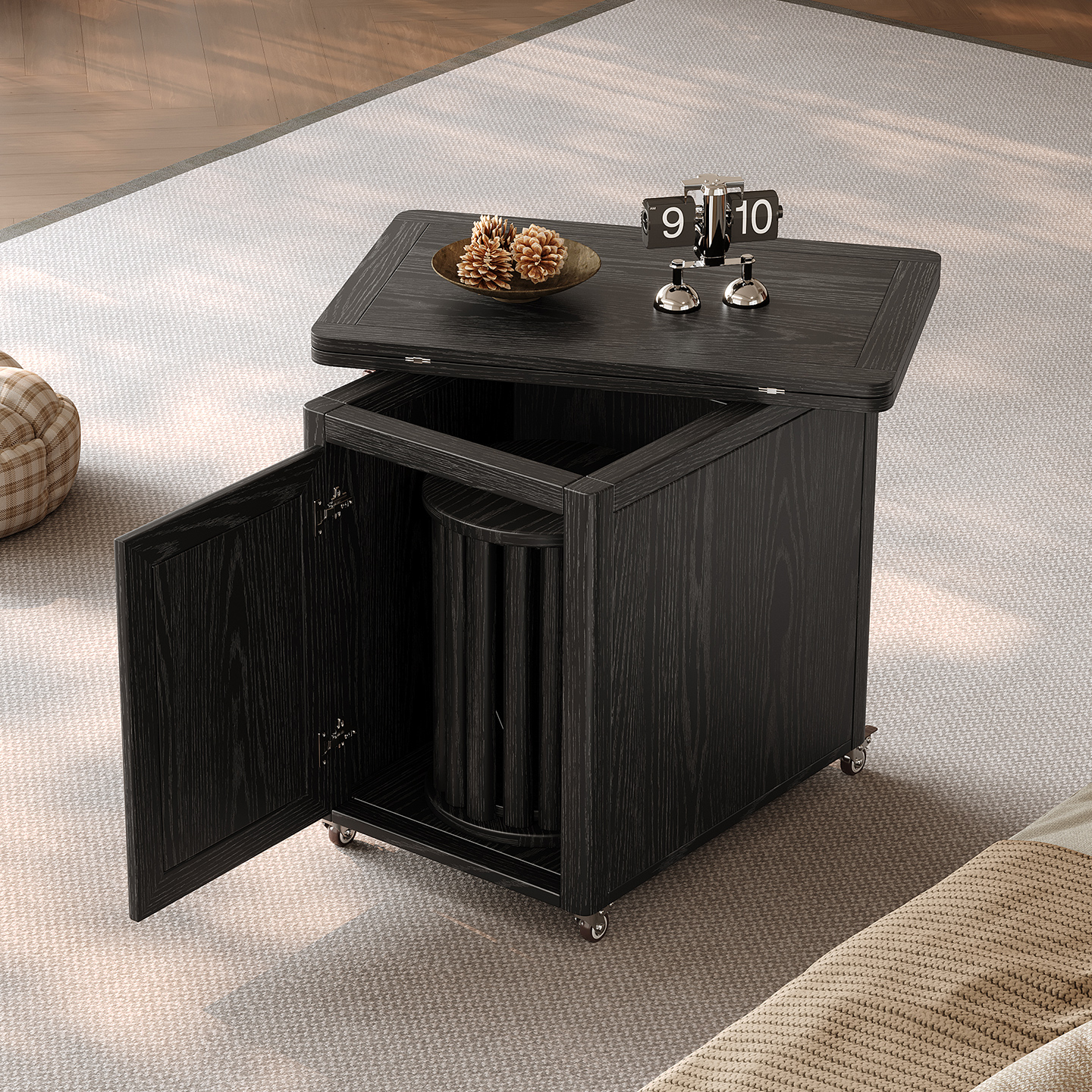 青木川 简约现代中式实木茶几可移动带轮升降边几沙发边柜小户型客厅现代简约小边几高清大图