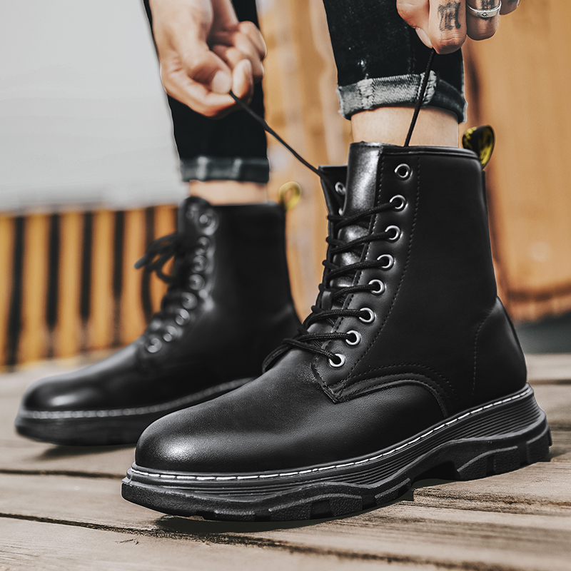 马丁靴男高帮厚底复古工装男士皮靴英伦风青年潮男硬汉靴子大黄靴