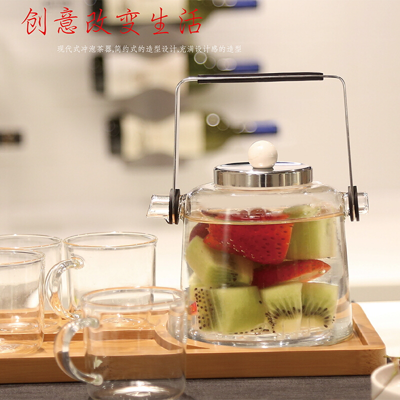 奇高 耐热透明玻璃煮茶壶简约时尚奶茶店水果花茶壶耐热防爆