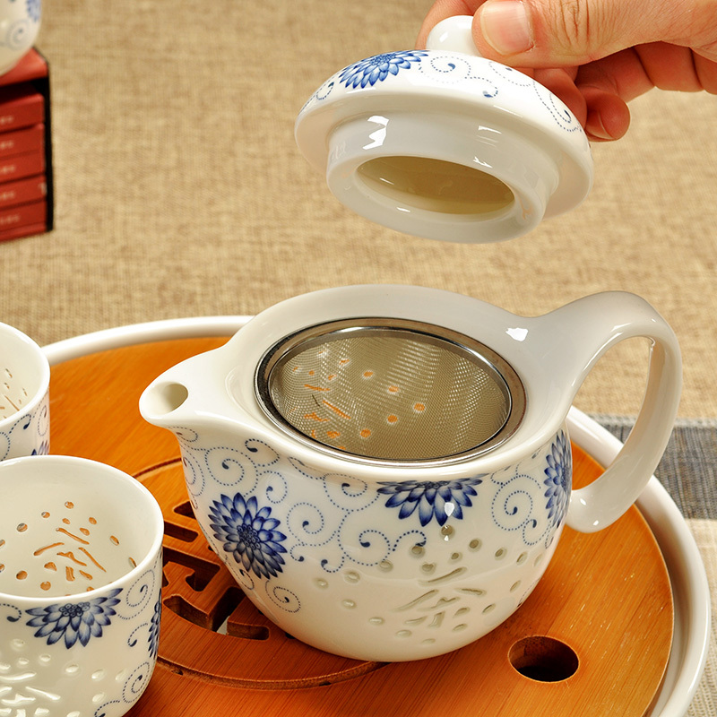 景德镇青花瓷玲珑茶具套装陶瓷整套功夫茶具茶杯子茶壶红茶茶具（请先与客服确认再）