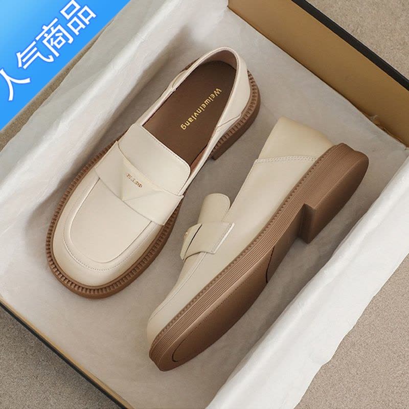 SUNTEK厚底乐福鞋女2023新款夏季复古小皮鞋英伦风粗跟单鞋软底大码女鞋图片