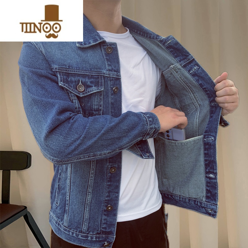 YANXU牛仔衣男2023年新款翻领工装夹克多口袋大码休闲男士外套百搭