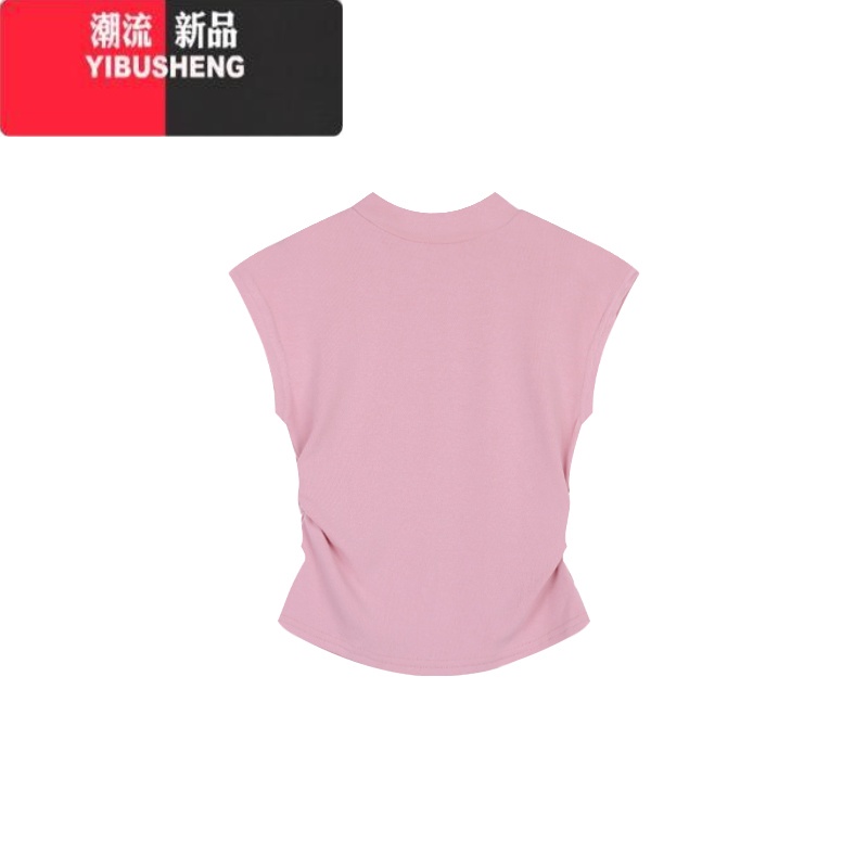 YIBUSHENG纯欲风半高领短袖T恤女季紧身显瘦打底衫辣妹短款上衣 奶粉雾 L