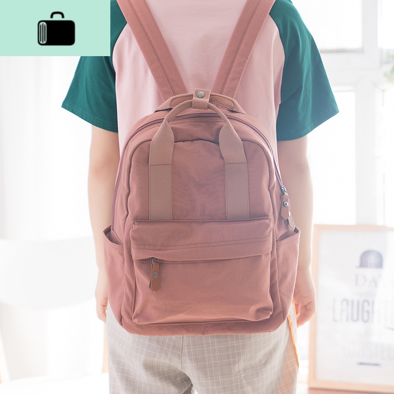 2020ins超火日系简约大学生双肩包时尚韩版初高中校园背包书包女NEWLAKE 红色