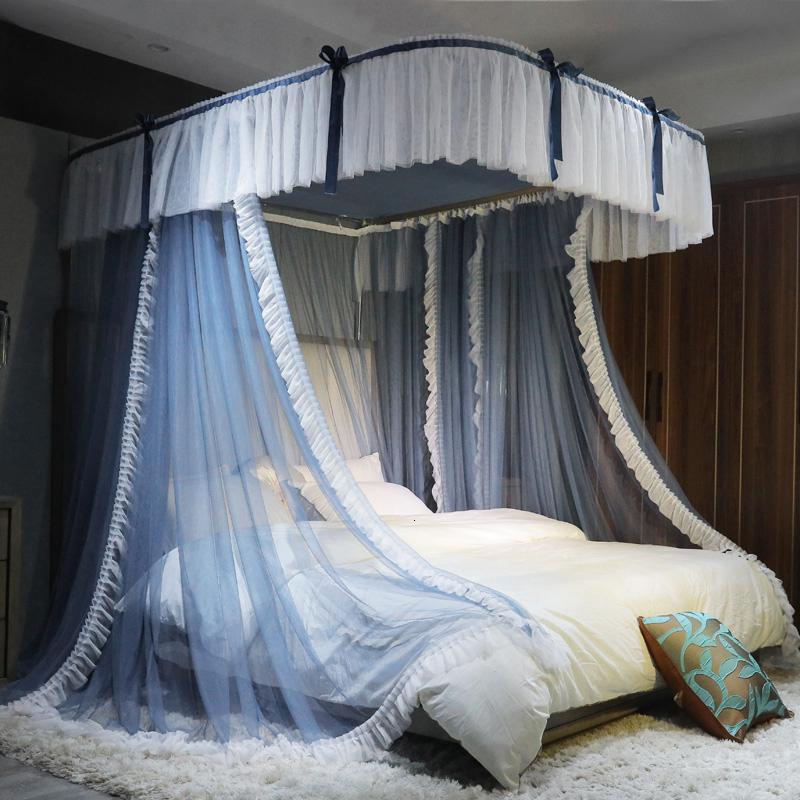 美帮汇u型轨道导轨蚊帐1518m床家用公主风加密加厚纹账2米落地支架