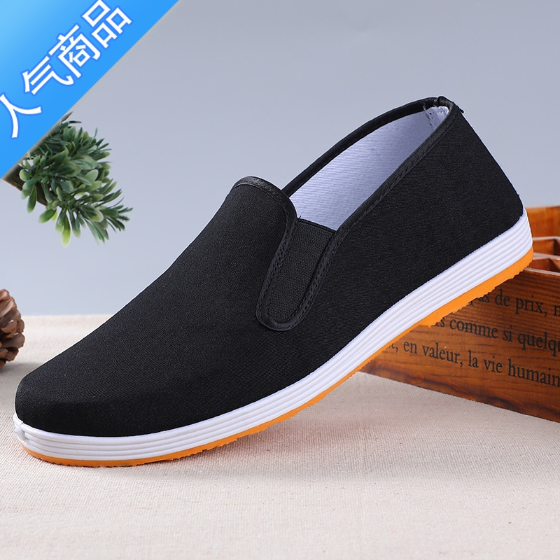 老北京布鞋男款柔软透气牛筋底一脚蹬圆头休闲工作平跟帆布女单鞋
