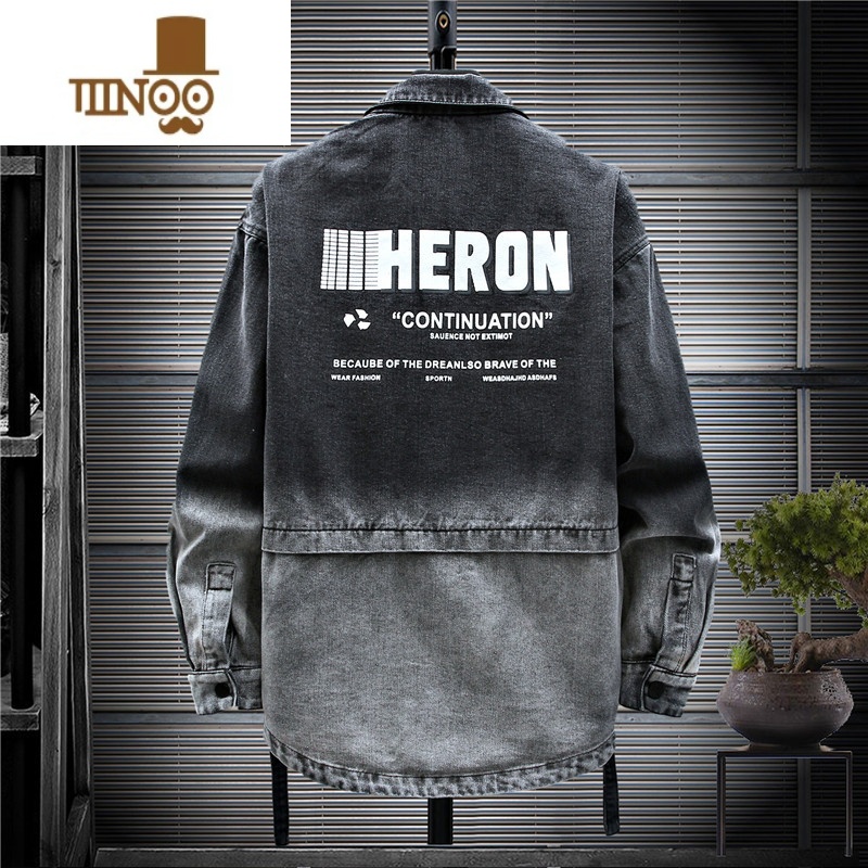 YANXU牛仔衬衫男长袖青少年男装潮流高中学生休闲衬衣男士加绒外套高清大图