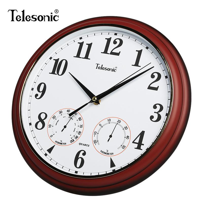 天王星(Telesonic)客厅挂钟现代复古钟表 卧室餐厅石英钟木纹中式会议室书房时钟 静音扫秒机芯 13英寸