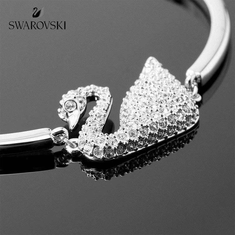 [直营]施华洛世奇(SWAROVSKI) Swan 欧美风格 人造水晶 送恋人 经典天鹅手镯 女士银色手镯 水晶