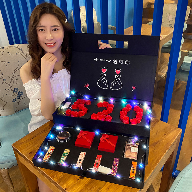 苏宁精品 七夕情人节礼物生日礼物女送女朋友送闺蜜结婚纪念日礼物新款送女友口红套装玫瑰香皂干花双层礼盒创意新奇生日图片 高清实拍大图 苏宁易购