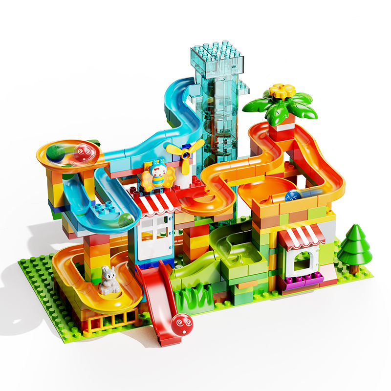 积木大颗粒儿童益智力拼装积木男孩子电动轨道滑道积木/1667d(无底板)