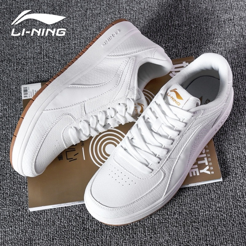 李宁li-ning板鞋男鞋2023夏季新款皮面百搭低帮透气防滑运动休闲小白