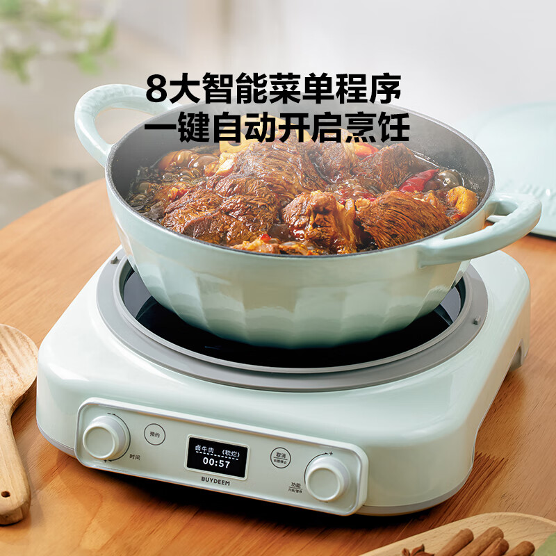 北鼎(Buydeem)多功能一体电磁炉锅 家用大功率电磁炉火锅汤锅珐琅锅免火炒菜 L655 浅杉绿高清大图