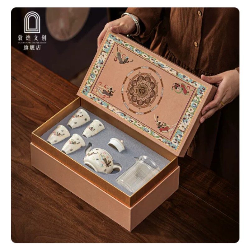 敦煌文创家居器皿艺术摆件陶瓷手工雕刻敦煌壁画纹样复古中式装饰品客厅书房桌面摆设文创礼品高清大图
