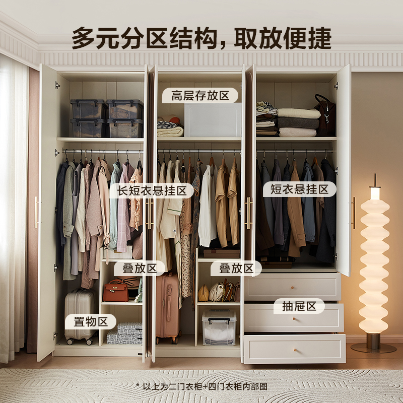 全友家居法式奶油风成品衣柜家用大小户型卧室收纳储物柜子衣橱高清大图