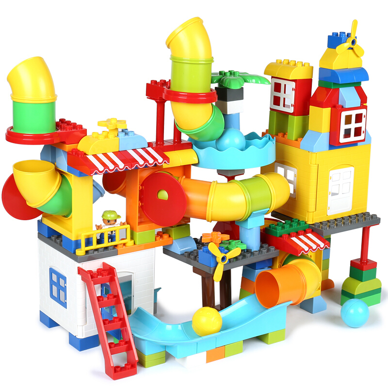 费乐大颗粒密林穿行管道滑道兼容乐高积木立体拼插拼装儿童玩具新年