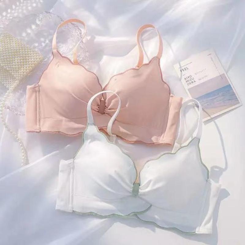 薄款内衣女小胸聚拢上托无钢圈收副乳胸罩乳胶文胸女内裤套装 仙女白