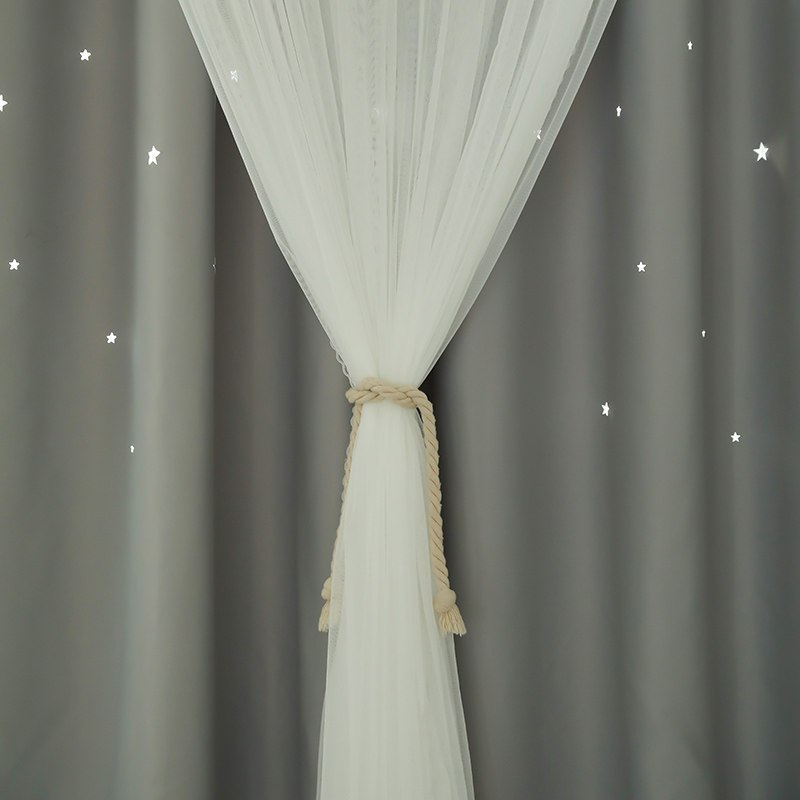 美帮汇全遮光窗帘成品北欧简约现代卧室客厅少女心双层镂空星星布料 缕空星加白纱灰色-挂钩 定制专拍/每米【窗几米拍几件】