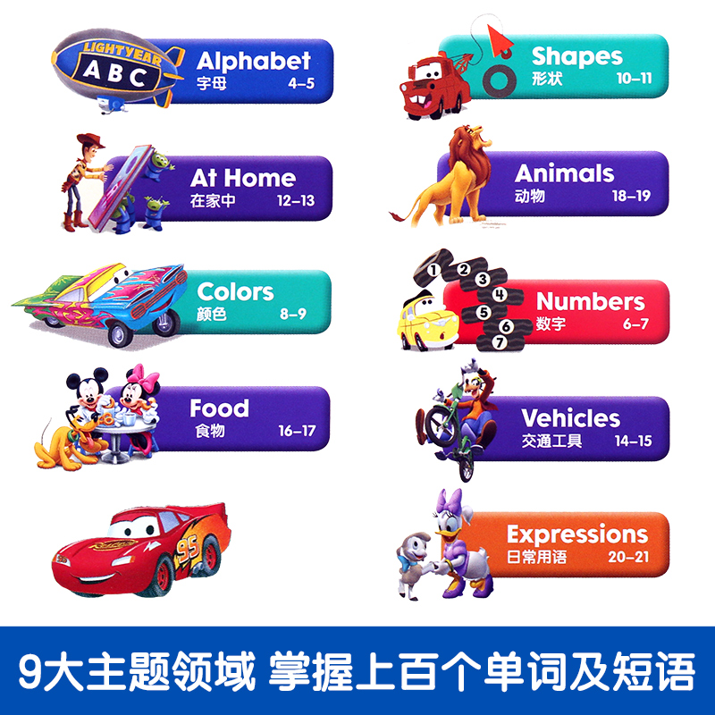 [正版]迪士尼英语发声认知书 英语单词问答游戏书 英语启蒙 9大分类主题 认字母 学单词 唱儿歌 儿童读物高清大图