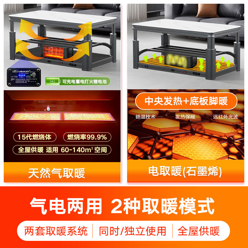 炉旺天然气取暖桌取暖炉气电两用取暖桌长方形升降茶几电暖炉语音电暖桌天然气烤火炉烤火桌家用客厅烤火桌天然气烤火炉燃气取暖器高清大图