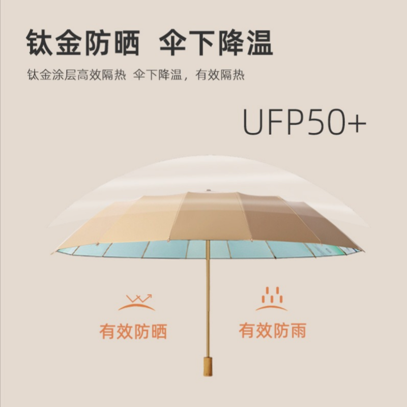 米奇喵雨伞金胶16骨防晒紫外线遮阳男女三折叠晴雨伞16骨金胶杨柳莺高清大图