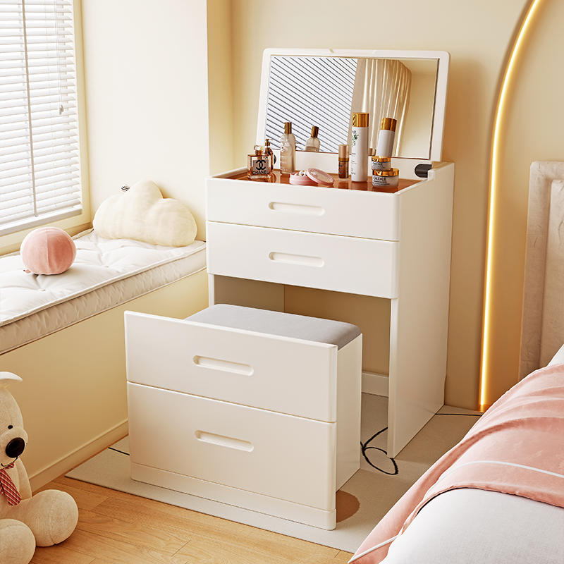 实木化妆台卧室现代简约小户型斗柜迷你翻盖化妆桌床头收纳柜一体