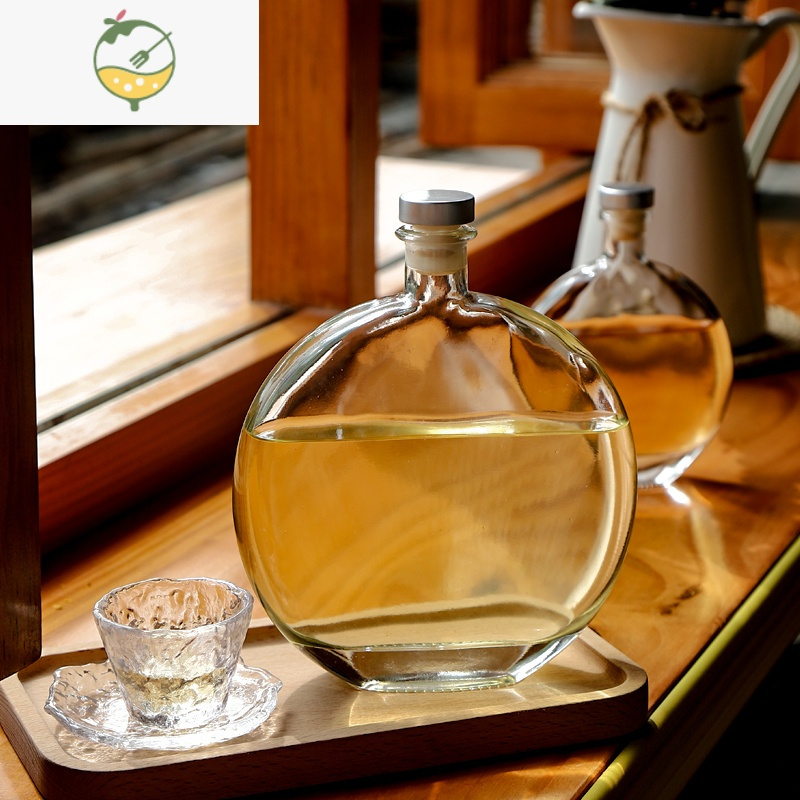 yicheng创意圆形冷萃咖啡密封瓶冰茶瓶酒壶玻璃果酒瓶随手小酒瓶分装