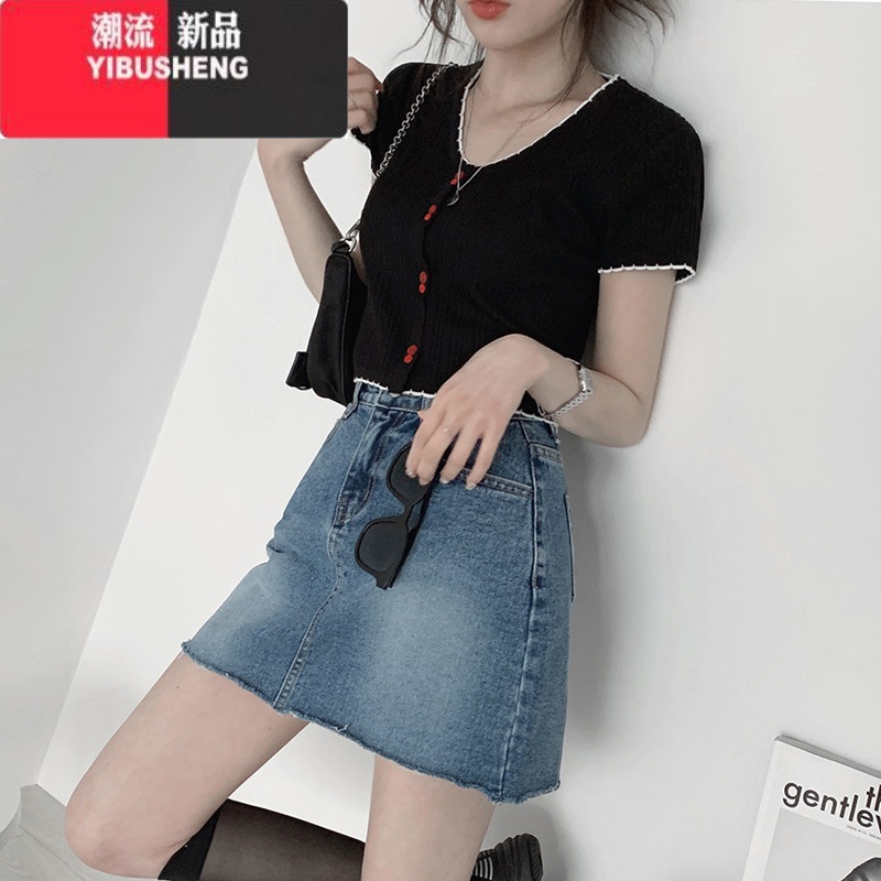 YIBUSHENG装2024新款薄款冰丝针织短袖T恤女内搭欧美ins潮小个子短款IE高清大图