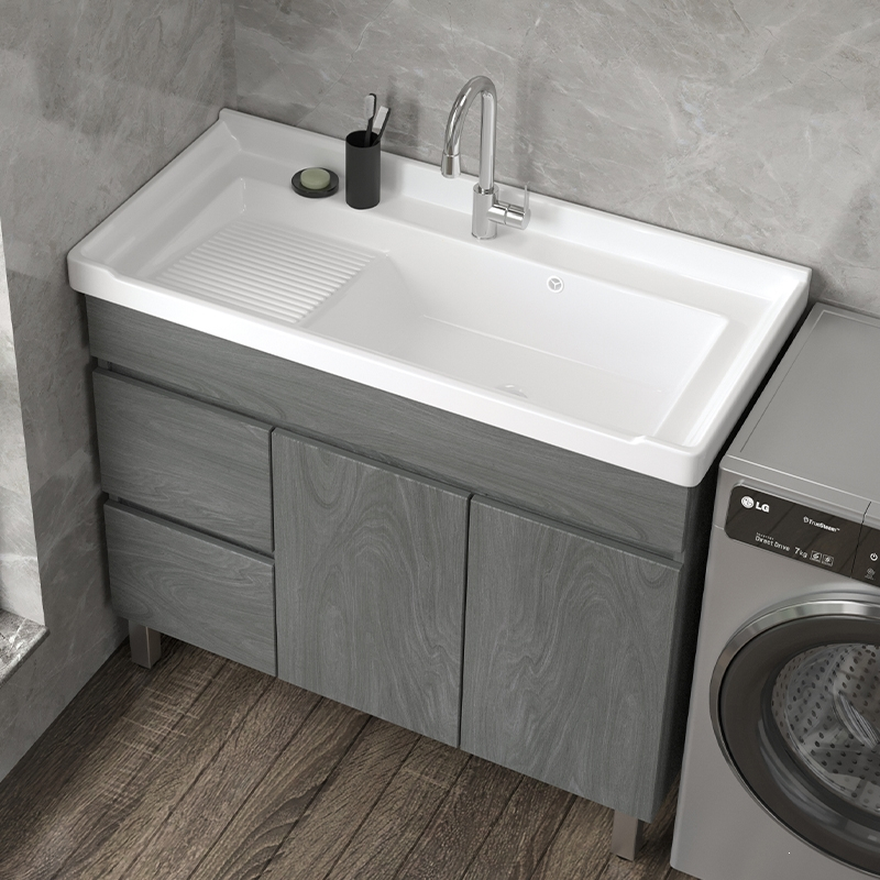 时光旧巷陶瓷洗衣柜阳台洗衣池洗手洗脸盆实木浴室柜落地式组合柜带