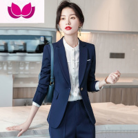 七斓职业套装女小个子黑色西装外套2022新款高级感修身西服工作服 S80-91斤 深蓝色西装送吊带