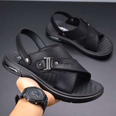 沙滩鞋男软底防滑外穿休闲凉鞋一脚蹬驾车轻便透气休闲鞋 黑色 43