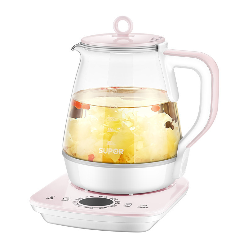 苏泊尔养生壶1.5L玻璃养身花茶壶家用电煮茶器水壶多功能全自动 粉色