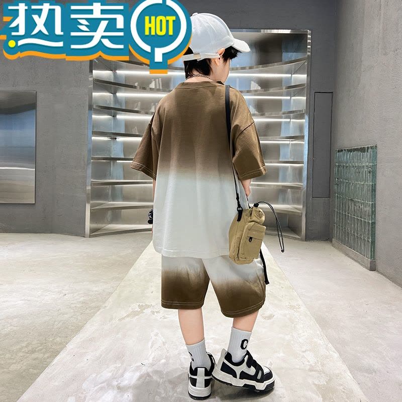 绿彩虹光男童套装夏季短袖大童薄款2023新款夏儿童夏装男孩洋气帅气时髦潮图片