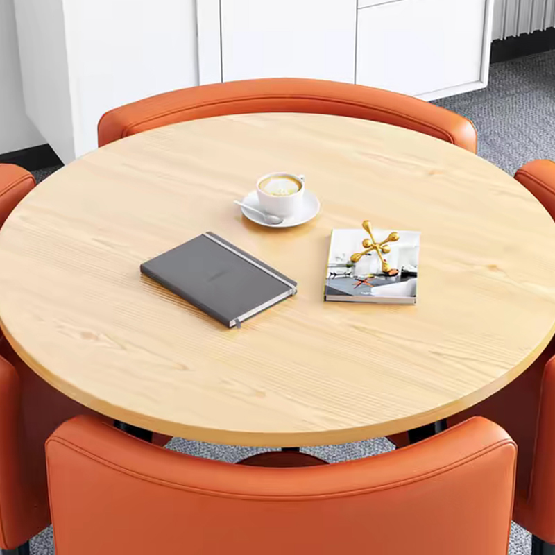 中豫鑫泽ZYXZ4100941 简约接待桌椅洽谈桌椅 一桌四椅 水曲圆桌橙色皮椅高清大图
