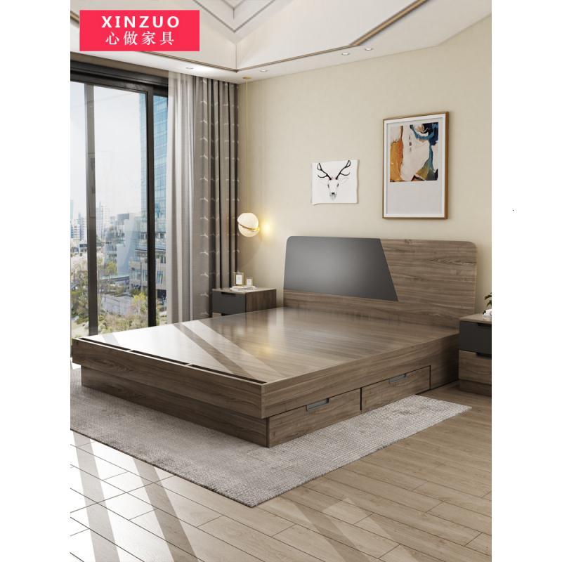 北欧榻榻米板式双人床18米床15m现代简约ins网红床主卧储物婚床